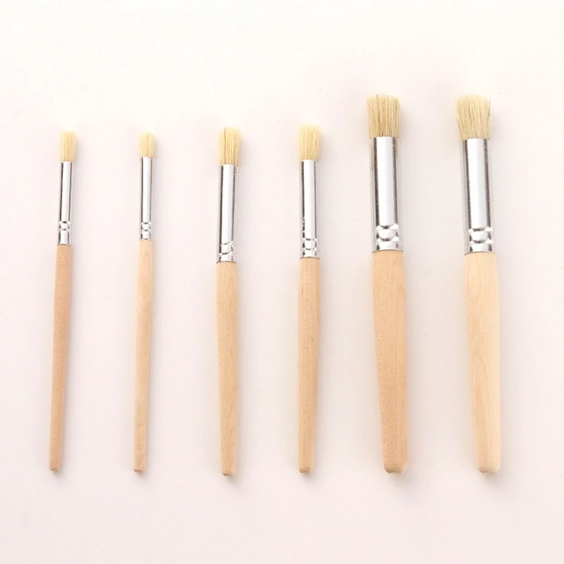 6 Pcs Premium Stencil Paint Brush Acrylic Paint Brush Set Wood Handle Brush Painting Drawing Supplies Pro Paint Brush