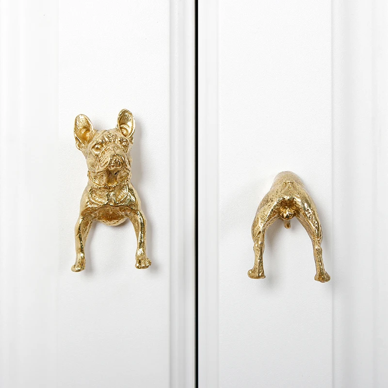 Nordic Modern Brass Handle Light Luxury Solid Simple Drawer Wardrobe Door Animal Dog Handle Knobs for Dresser Cupboard Handles