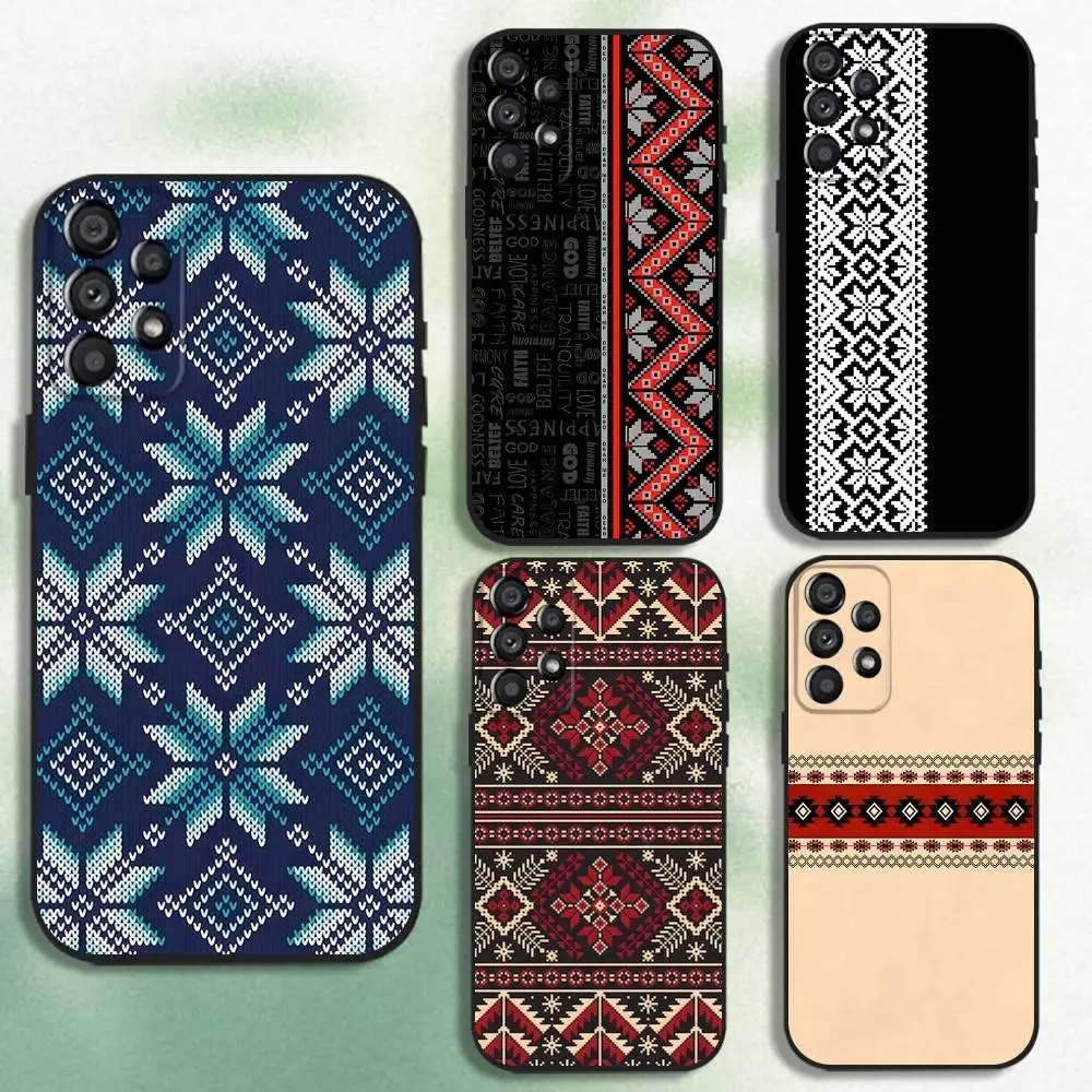 U-Ukraine Ornaments P-Pattern جراب هاتف لهاتف سامسونج جالاكسي A20، A21s، A22، A31، A32، A52، A53، A72، 73، A80 غطاء أسود ناعم