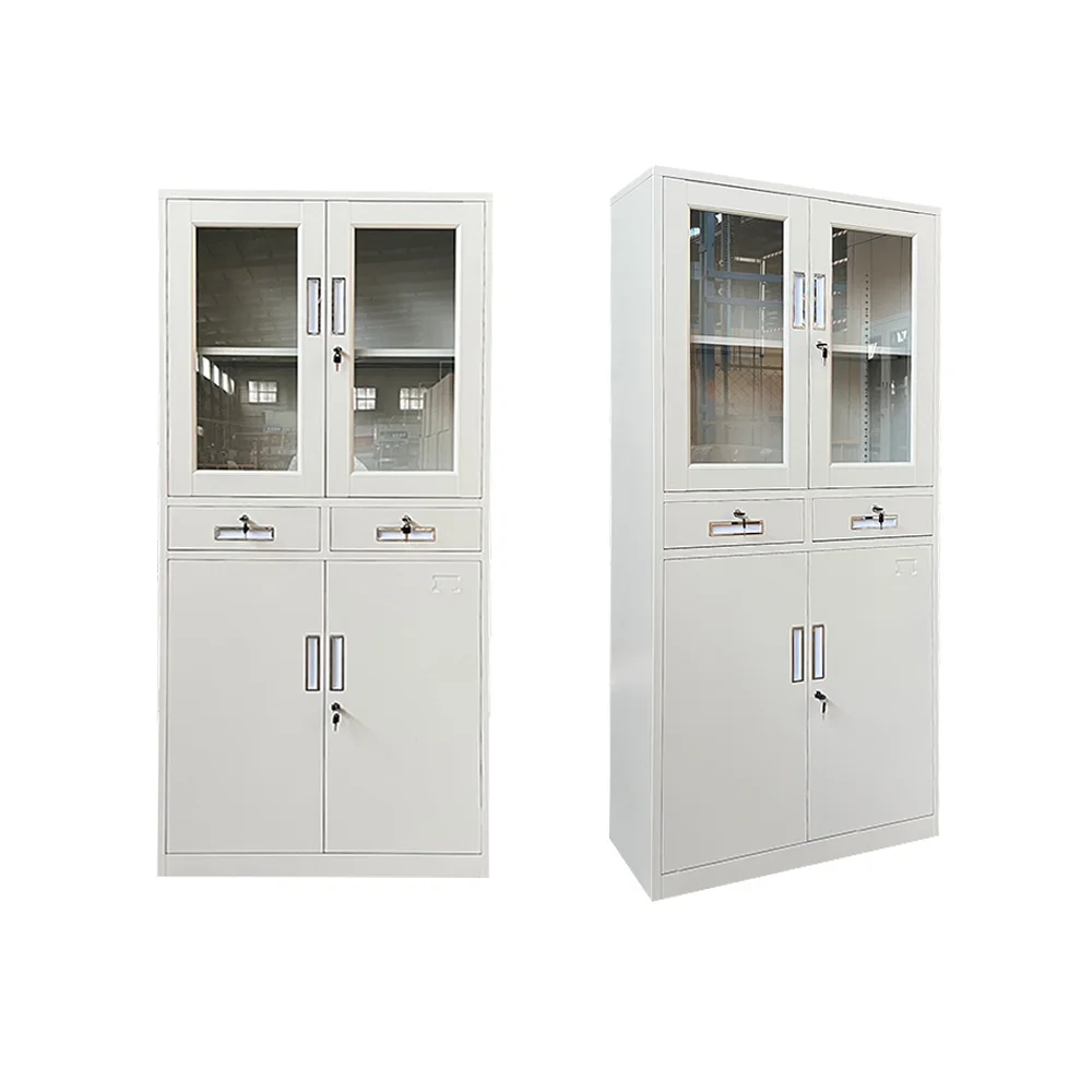 

Metal cabinets Steel storage cabinets White black cabinets with glass, locks and adjustable shelves for homes,clinics,basements
