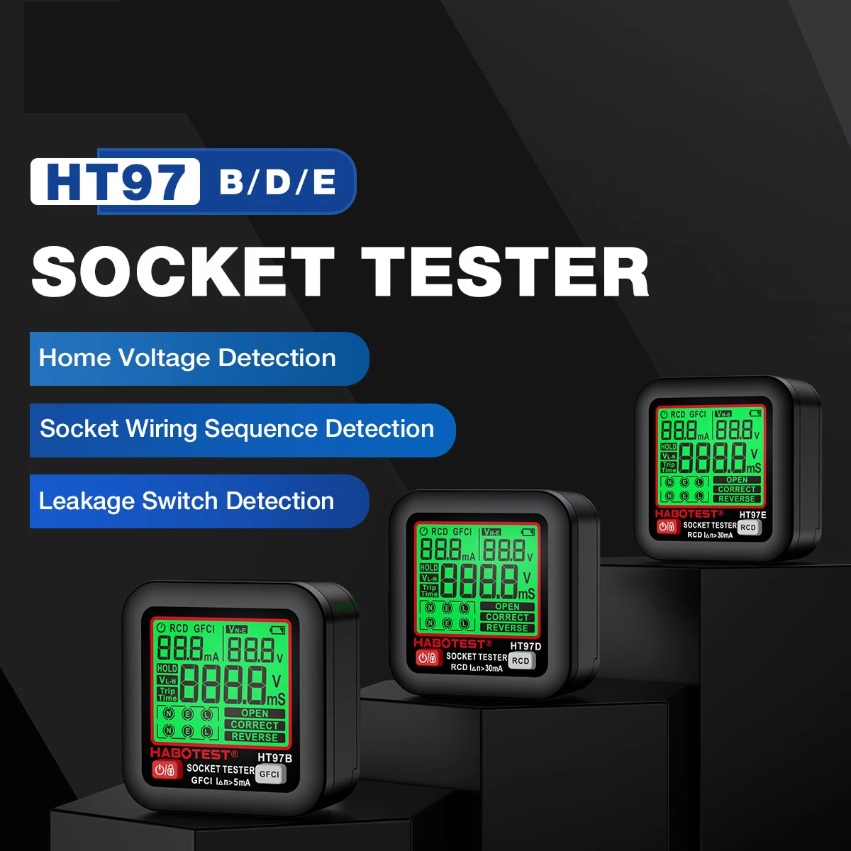 HABOTEST HT97 Digital Socket Tester Smart Voltage Detector RCD GFCI Voltage Test EU US UK Plug Large display Socket Tester