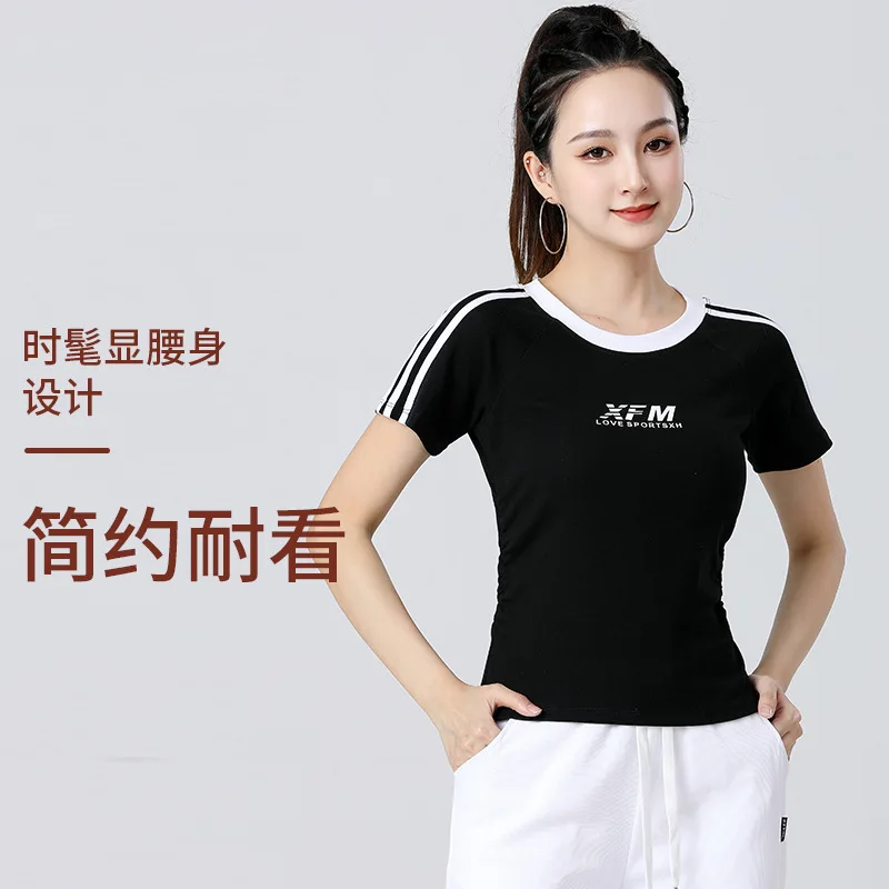 Spring and Summer New Square Dance Clothing Sports Top Ghost Step Dance Cotton Casual Clothing Printed Letter Clothing Adult Wom