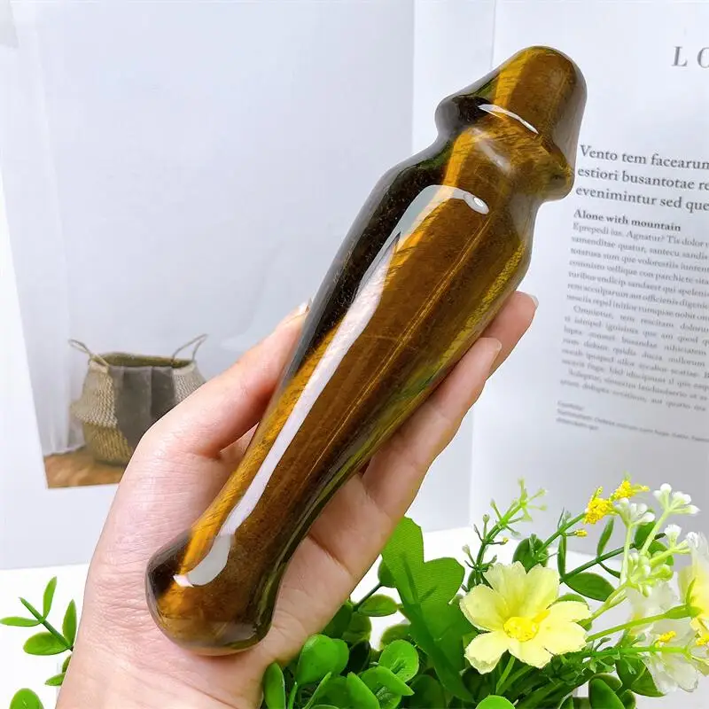 Large Size Natural Tiger Eye Stone Crystal Massage Penis Wand Gemstone Yoni for Women Health Smooth Polished Gifts