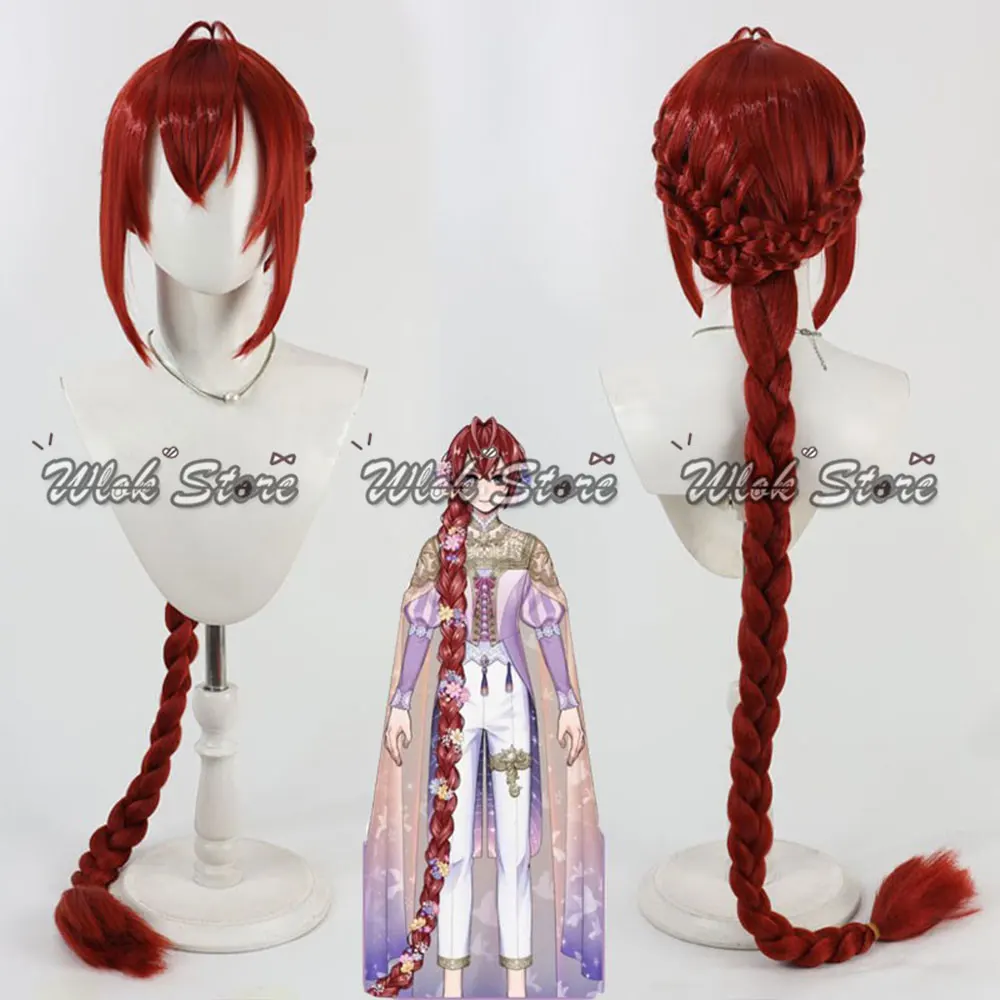 Twisted Wonderland Riddle Rosehearts Cosplay Wig 120cm Long Braids Wine Red Hair Men Women Halloween Party Prop Synthetic Hair