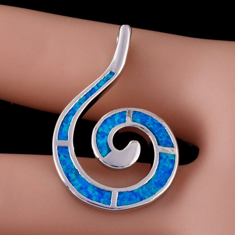 KONGMOON Spiral Shape Ocean Blue Fire Opal Jewelry for Women Pendant for Necklace