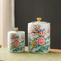 Tea Storage Bottle Jar Food Storage Glazed Chinese Style Decorative Elegant Ceramic Cereal Container Tea Storage Container