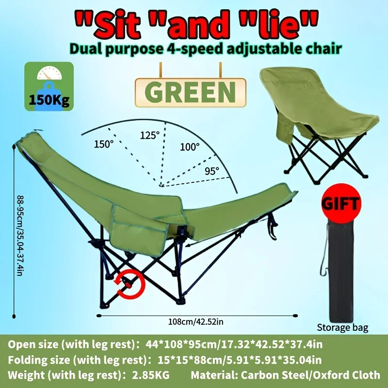 Portable Adjustable Folding Moon Chair for Camping, Fishing & Outdoor Relaxation - Steel Frame, 4-Position Leg Support view 6