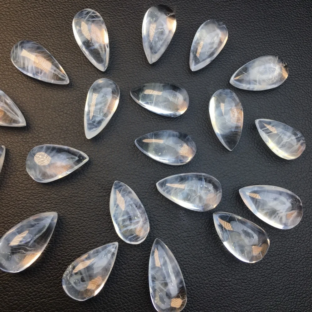 10PCS 8-10mm Natural Blue Rutilated Quartz Waterdrop Beads Polished Crystal Reiki Healing Jewelry Making Cute Rock Pendant Gift