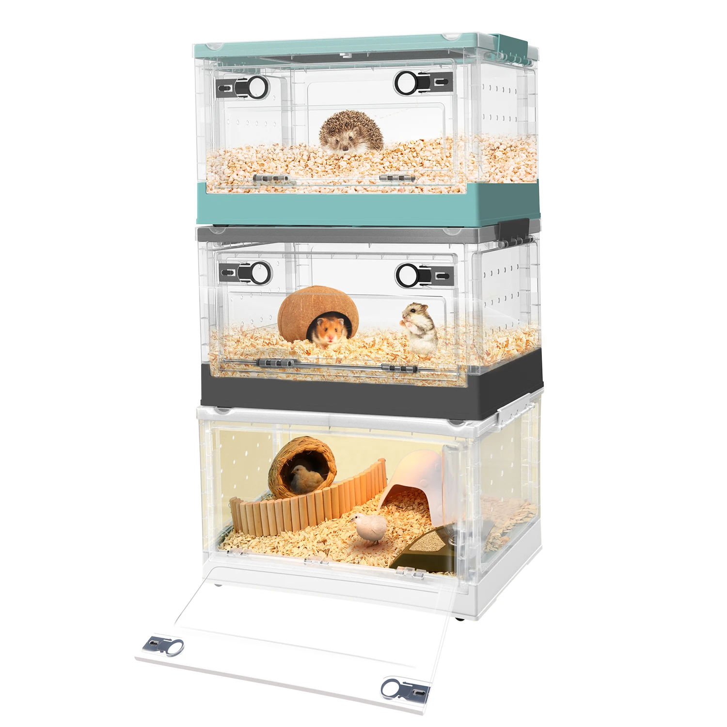 Foldable and stackable small animal terrarium, suitable for reptiles, lizards, geckos, turtles, hamsters, chinchillas