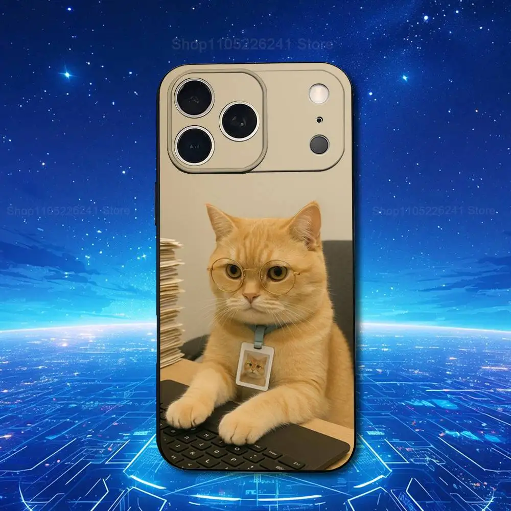 Emoji Art Tired Cat For iPhone 13,17,11,12,16,14,15,Plus,Pro Max,XS,X,XR,SE,Mini,8,7,Soft Silicone Black Phone Case