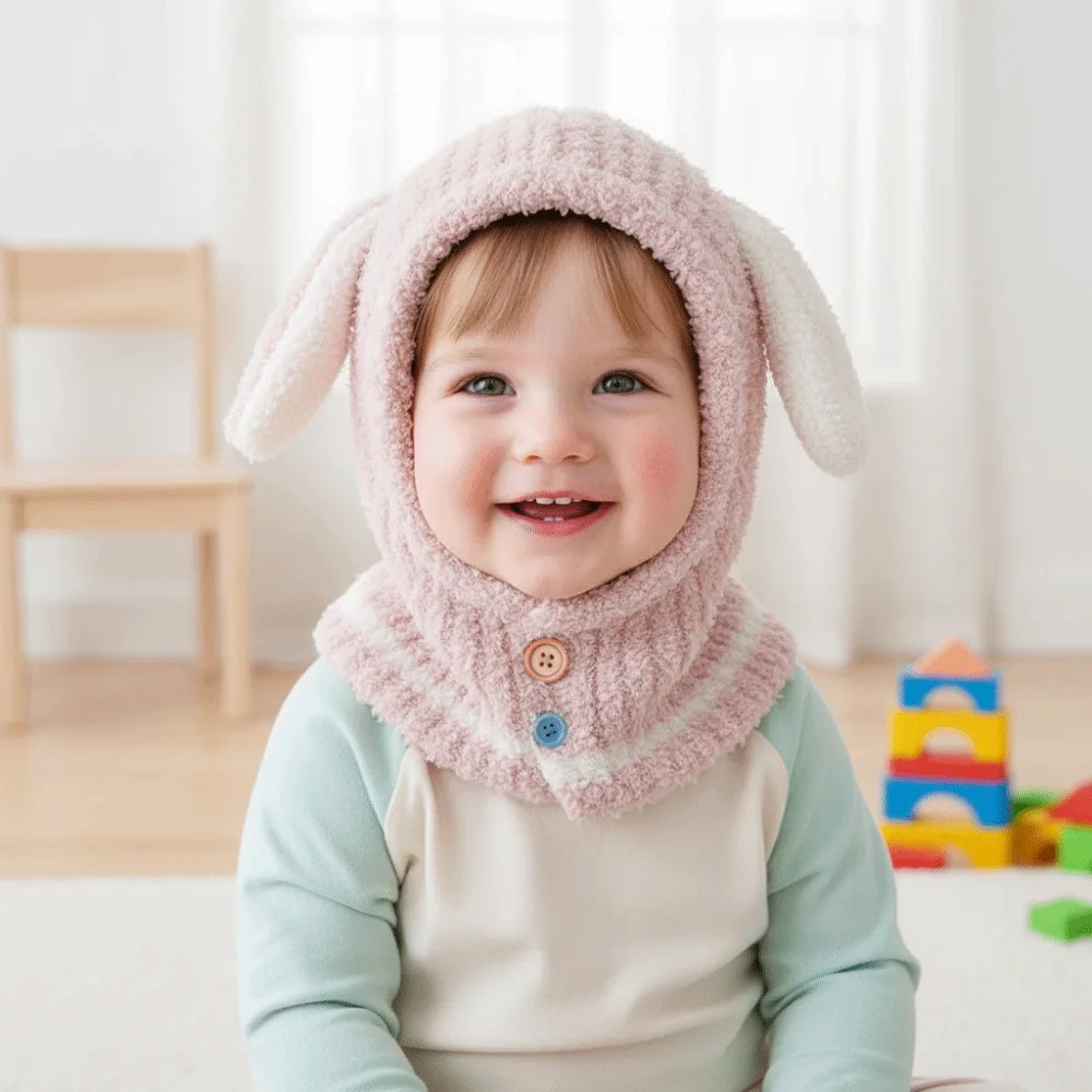 Cálido pasamontañas de felpa jersey sombrero conejo dibujos animados Animal protección para los oídos bufanda gorra a prueba de viento a prueba de frío niños gorro con capucha Unisex
