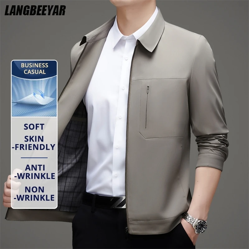 

High End Anti Wrinkle Mature Men Business Casual Blazer Jacket Dad's Outfit Windbreaker Autumn Middle Aged Executive Coats