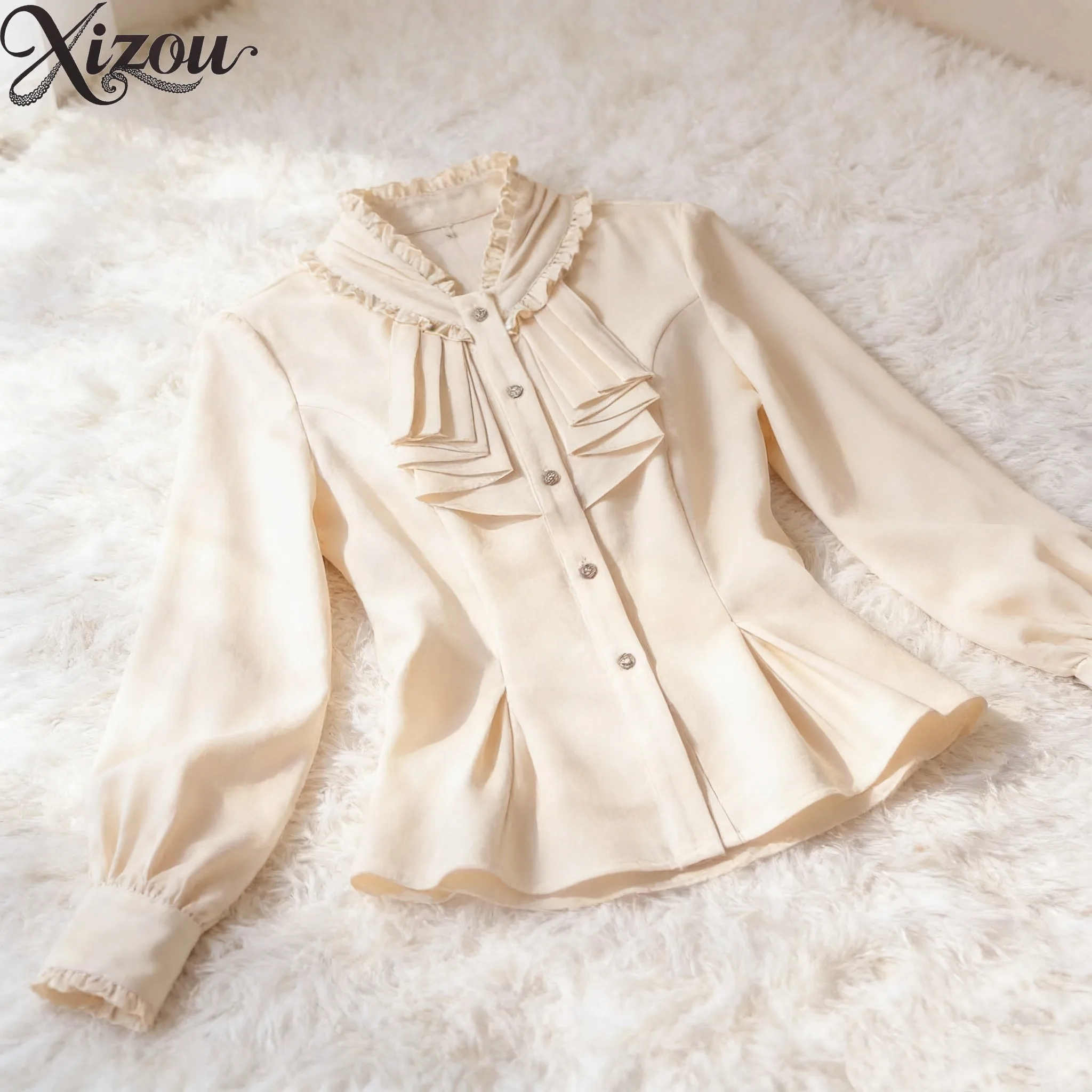 Medieval Victorian Lolita Two-Piece Outfit Ruffle Long Sleeve Inner Shirt High Waist A-Line Bustier Dress Retro Court Party
