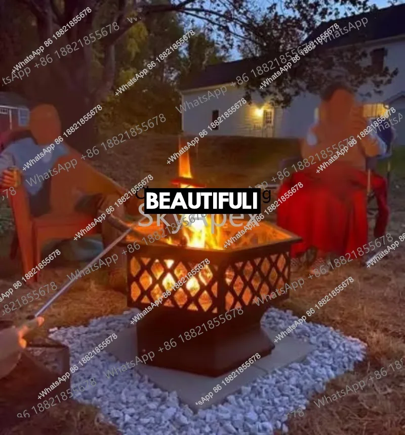Outdoor Large Steel & Iron Fire Pit - Wood Burning Rustproof Heavy Duty Safe Portable  BBQ  Firepit  For  Garden  Patio  Camping