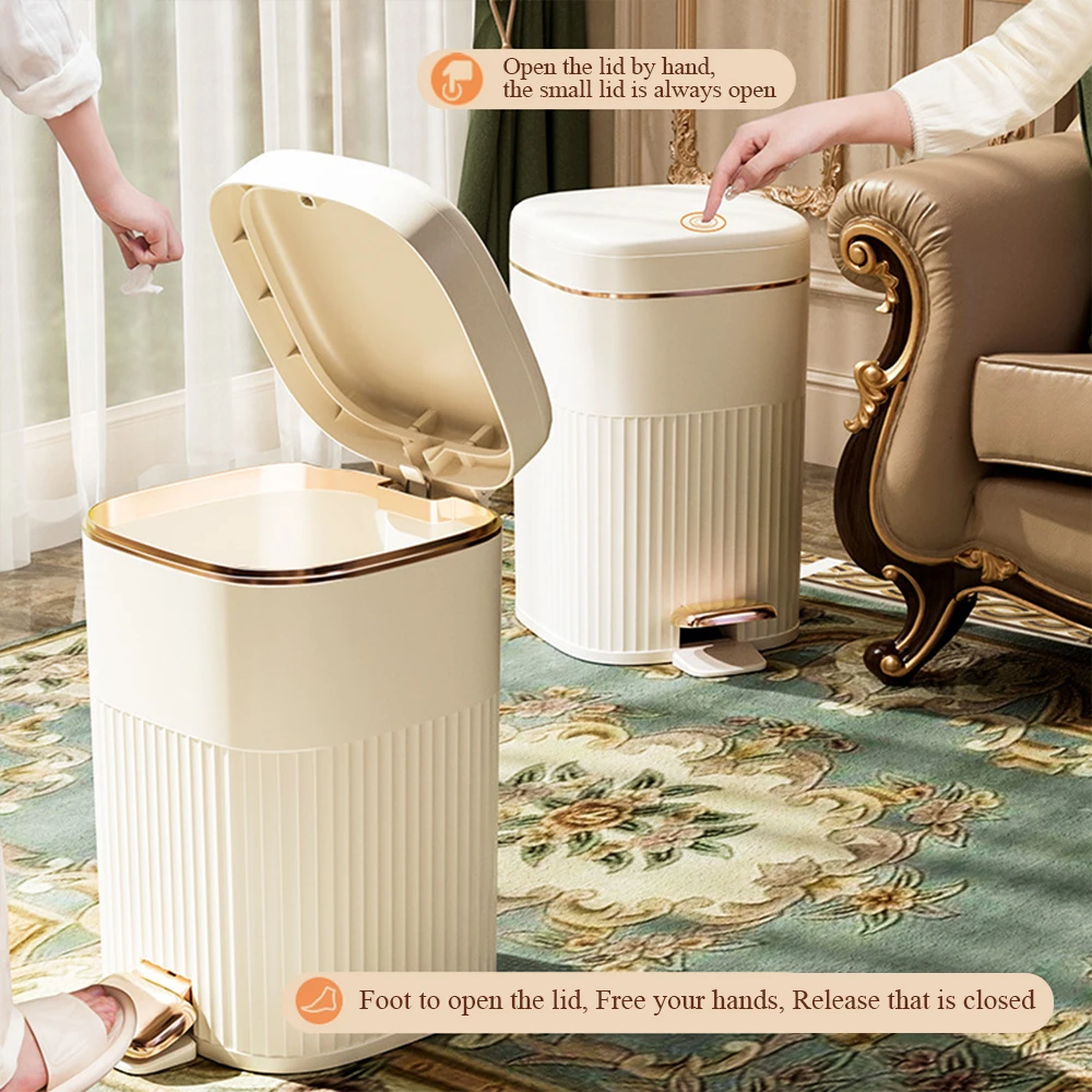 8L/10L Luxury Trash Can For Kitchens With Pedal Lid Bathroom Waterproof Wastebasket Large Capacity Garbage Bin