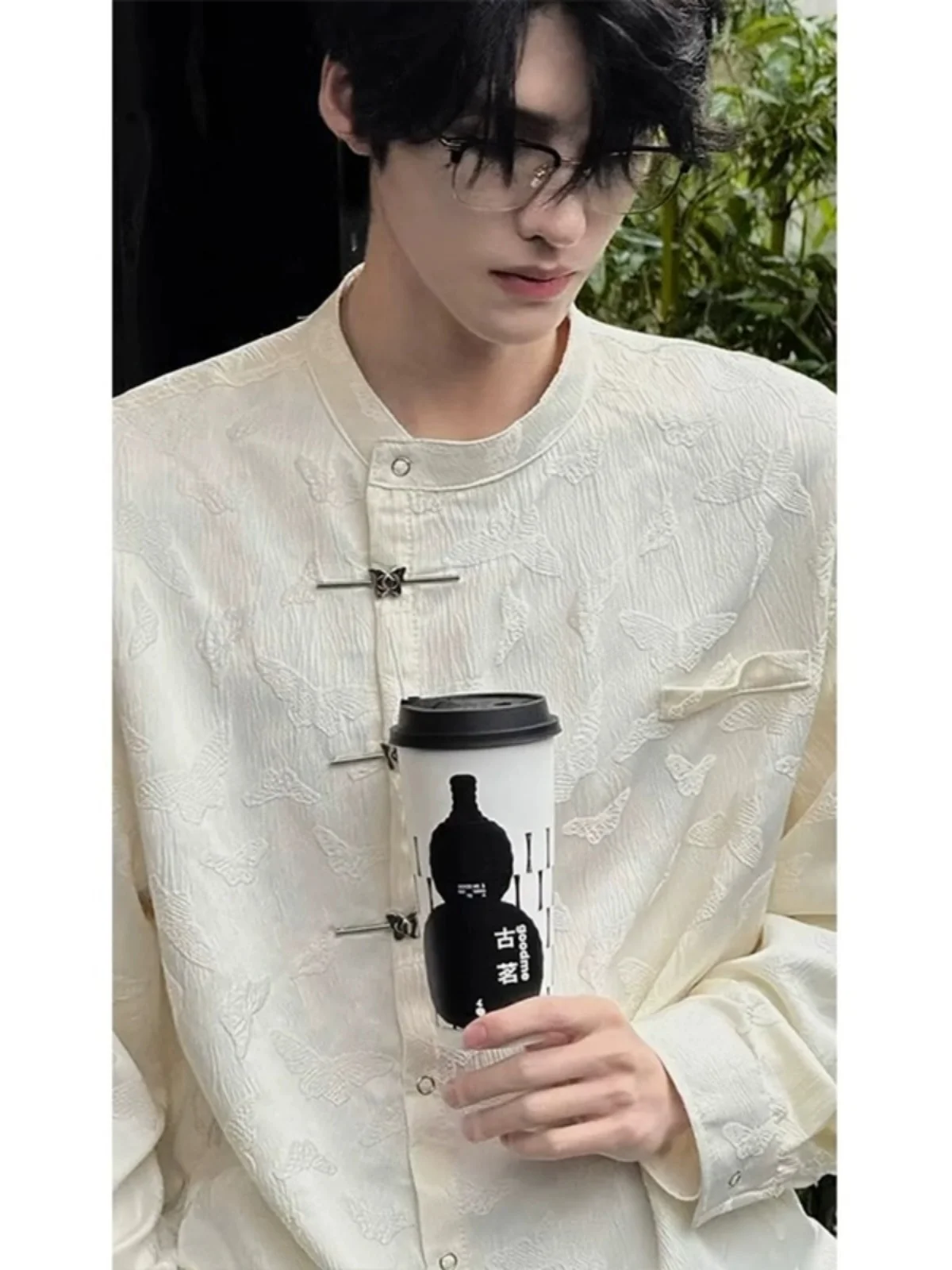 

New Chinese Sle Button up Long Sve Men's irt Casual Loose Fit k Pattern Printed Rvated Hanfu Outerwear Jaet