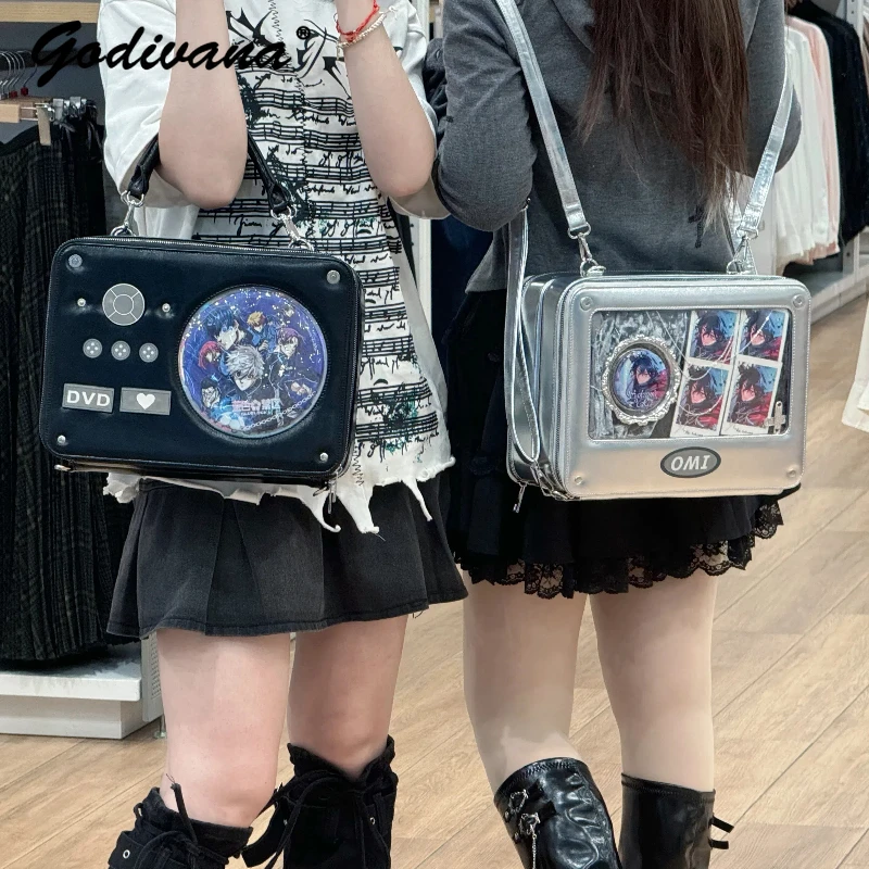 Original DVD Disc Ita Bag Student Girls Cool 4 Ways Shoulder Bags Silver and Black Large Capacity Women's Backpacks