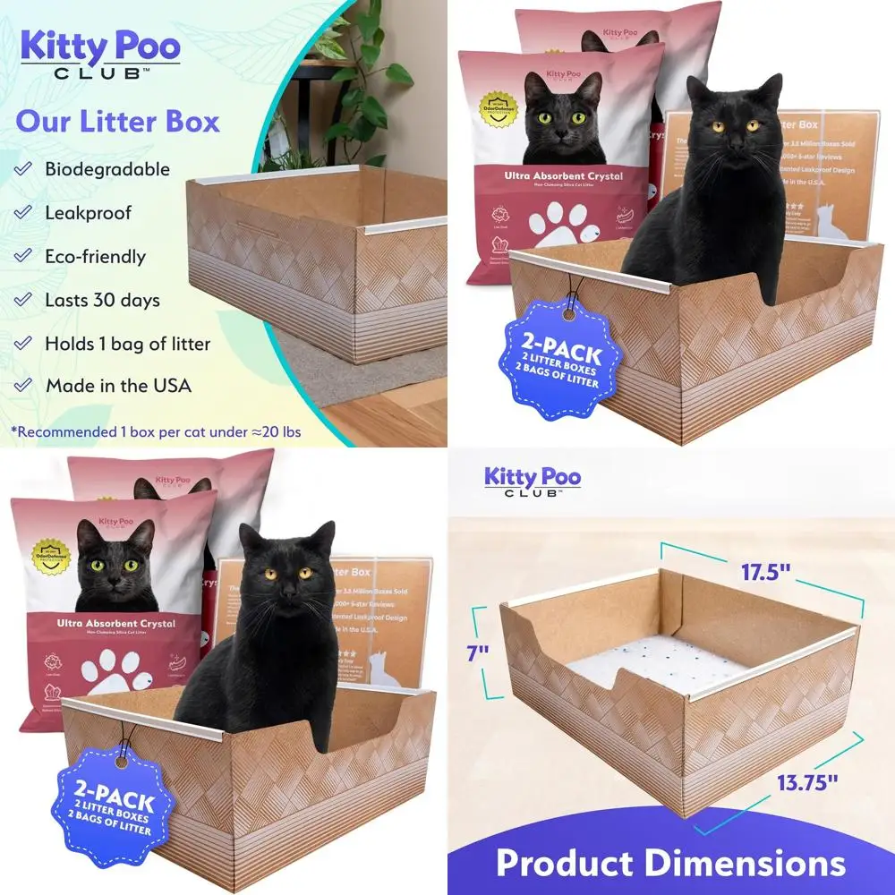 

Одноразовый лоток для кошек (2 шт.) с 2 пакетами силикагелевого наполнителя | Эффективное средство для контроля запахов и пригодно для переработки | Идеально подходит для путешествий, Multi-Ca