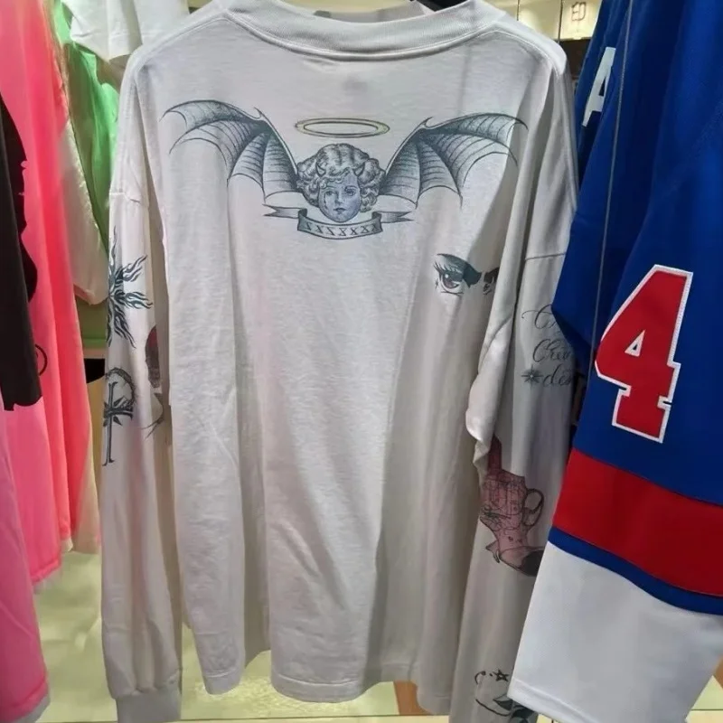 

Уличная футболка с принтом ангела в стиле хип-хоп, повседневная свободная футболка, старая винтажная мужская и женская футболка, топы