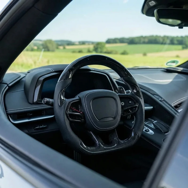 

Персонализированный спортивный руль из кованого карбона для SRT Hellcat Redeye с отделкой из полиуретановой кожи