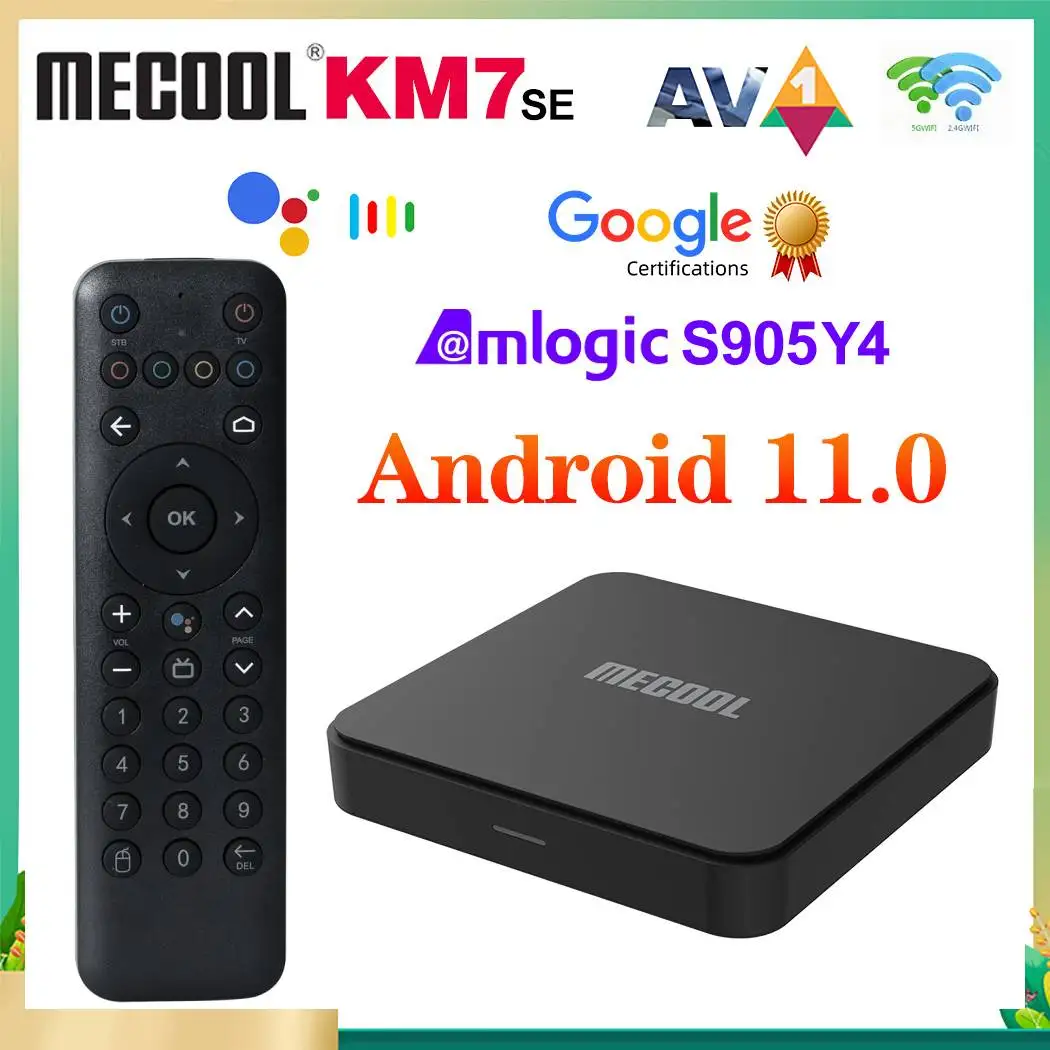 Google Certified 4K Set Top Box Mecool KM7 SE TV Box LPDDR4 2GB RAM 32GB Dual Wifi BT5.1 Support AV1 Youtube