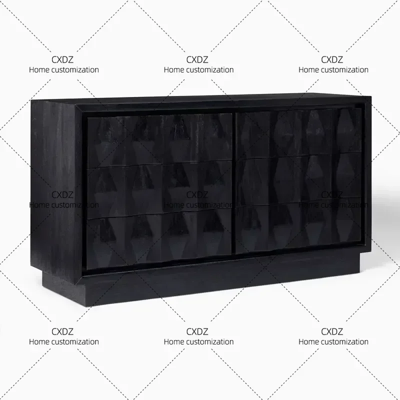 XXYMedieval solid wood simple dining side cabinet is silent, retro style art carving dining side chest storage entrance cabinet