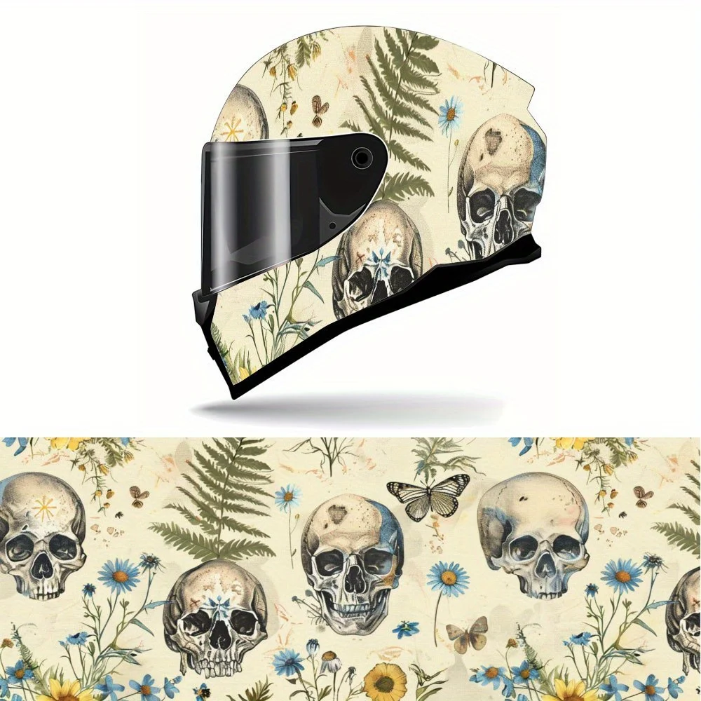 

Yellow Skull and Plants and Butterflies PVC Motorcycle Helmet Vinyl Wrap, Self-Adhesive Waterproof Sticker, Anti-Scratch Decorat