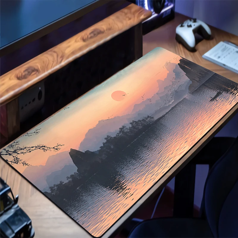 Mauspad Mountain Forest Pagode Torii Design rutschfeste Schreibtischunterlage Zubehör genähte Kanten für Zuhause und für Gamer Mousepad