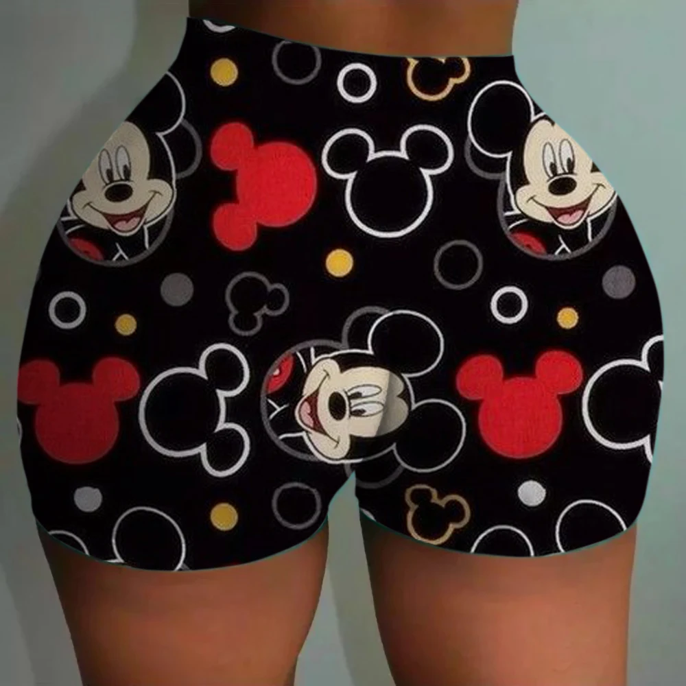 Disney Mickey Mouse-Druck Nahtlose, hüftumarmende Fitness-Shorts, Teilhose, hoch taillierte und hochelastische pfirsichfarbene Hüfthose für