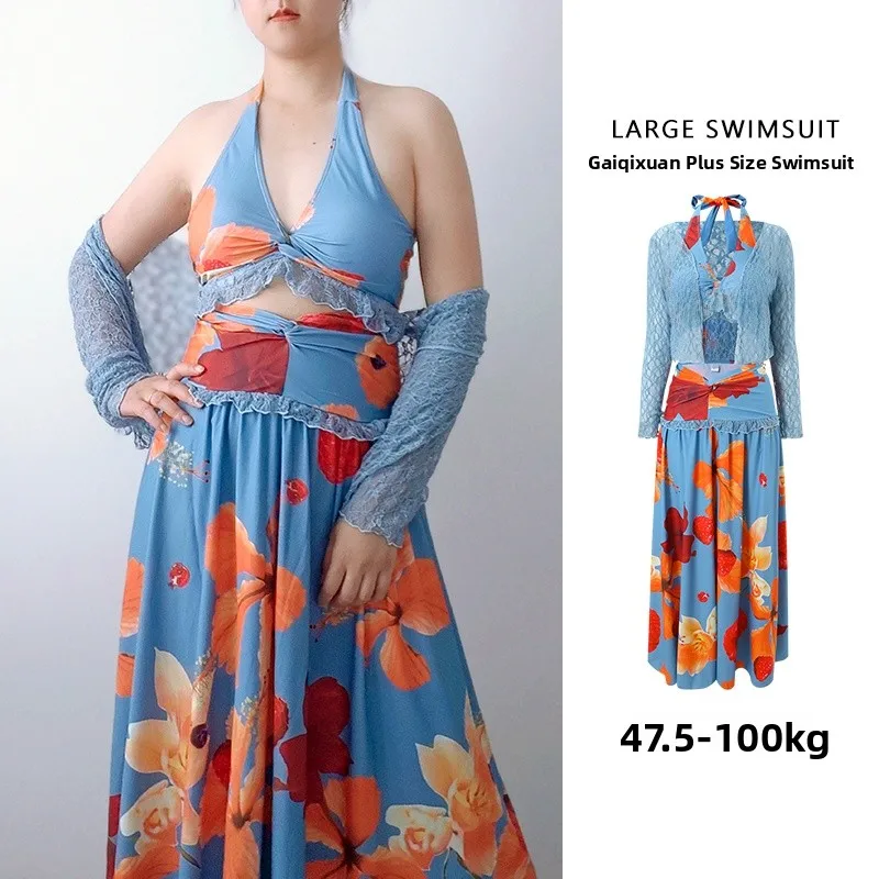 

Ins Sle Flikini Set Large Size Girls Swimwear Long Skirt Design Four Piece Suit Vaion Beach Playwear Nylon Spandex