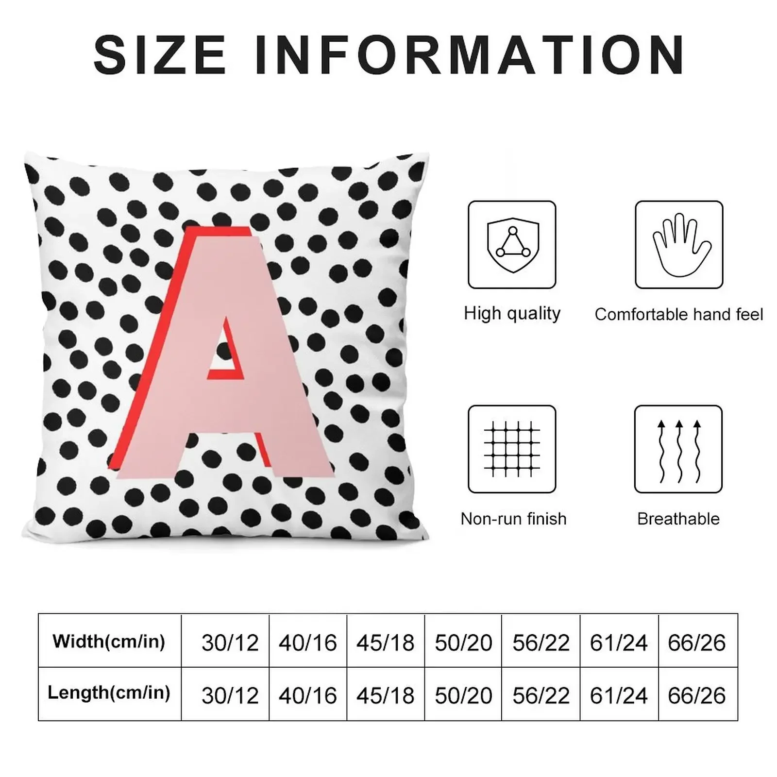 Black & White Dalmatian Print Spots With Pink Letter A Throw Pillow Sofa Cushion Cover Sofa Decorative Covers pillow