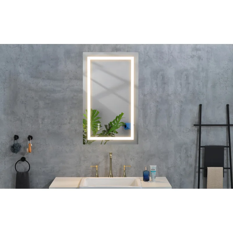 Specchio da bagno a LED 36 x 24 con frontale e retroilluminazione, grandi specchi da parete dimmerabili con antiappannamento, memoria, 3 colori, vanità a LED
