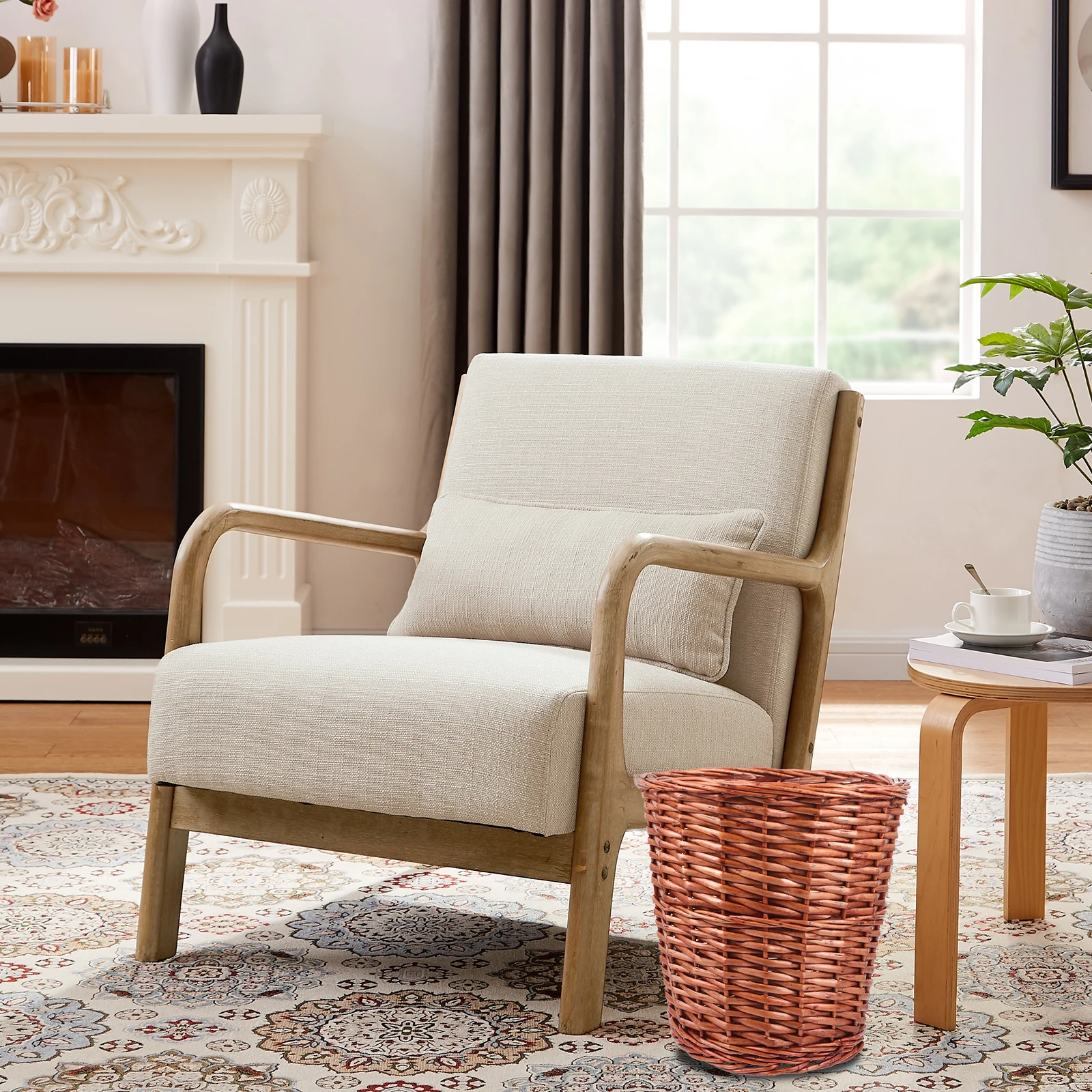 

Natural Rattan Woven Waste Basket Tall Trash Bin for Living Room Bedroom Kitchen Storage Decorative Organizer