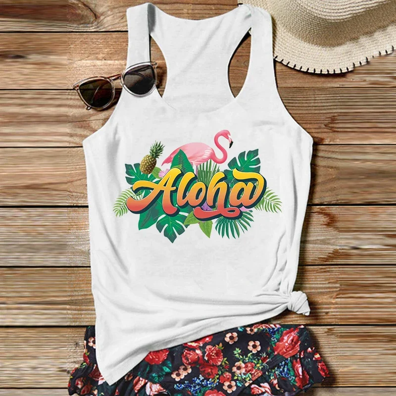 

Aloha Tops Sexy Tank Top Cute Hawaiian Travel Vest Vacation Summer White Top Gothic Girl Fashion Clothing L