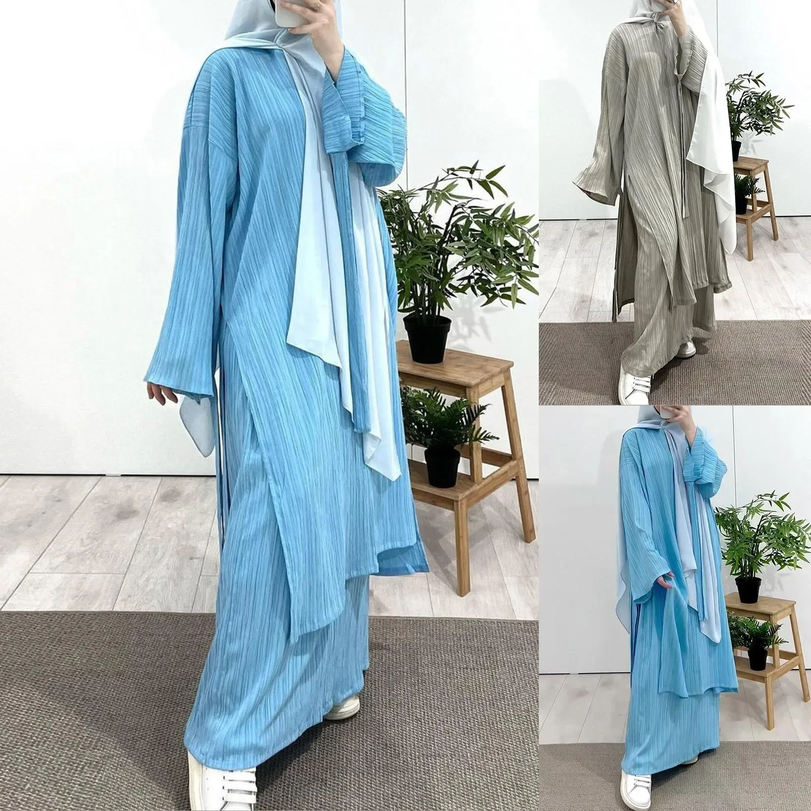 Abaya dengan Set Khimar Jilbab 2 potong baju Lebaran Ramadan baju doa Muslim baju wanita Turki Islami Dubai