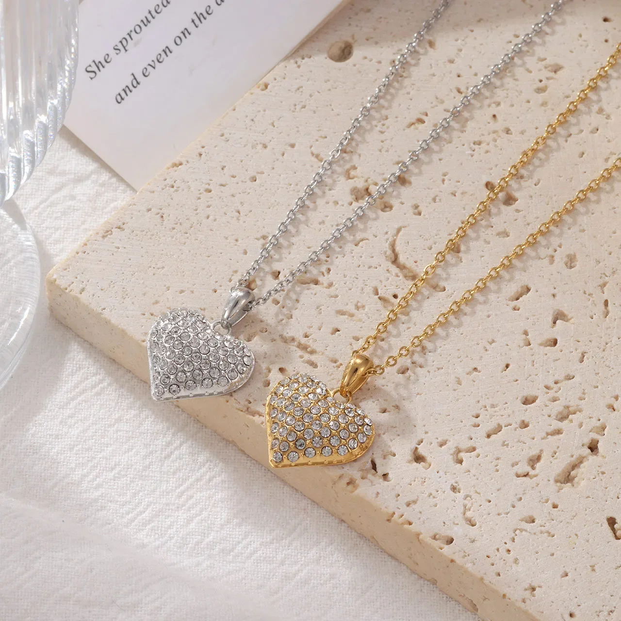 Korean Chic Stainless Steel Shiny Cubic Zirconia Cast Delicate Necklace Pendant for Women Daily Waterproof Basic Jewelry