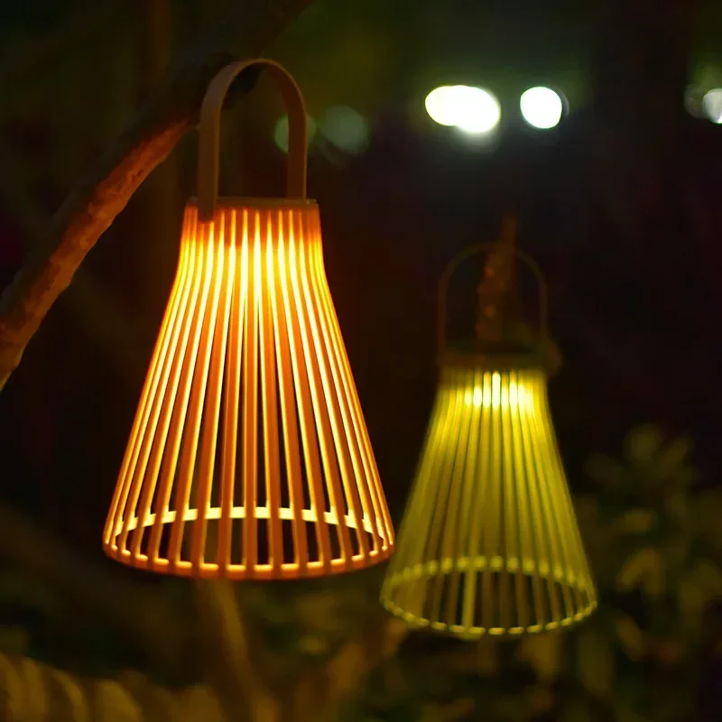 

Outdoor Solar Imitation Rattan Lantern Courtyard Balcony Garden Decoration Candle Lights Creative Atmosphere Bamboo Chandelier