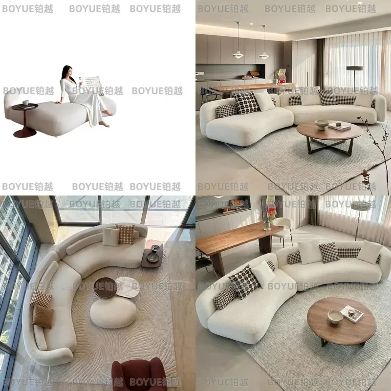 Modern Curved Corner Sofa Natural Cotton Linen Fabric Large Living Room Sectional Couch Minimalist Beige Design for Apartment