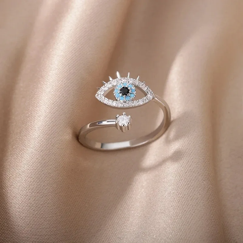 Gold Silver Color Evil Eye Open Rings For Women Crystal Eye Adjustable Finger Ring Female Fashion Party Jewelry Accessories