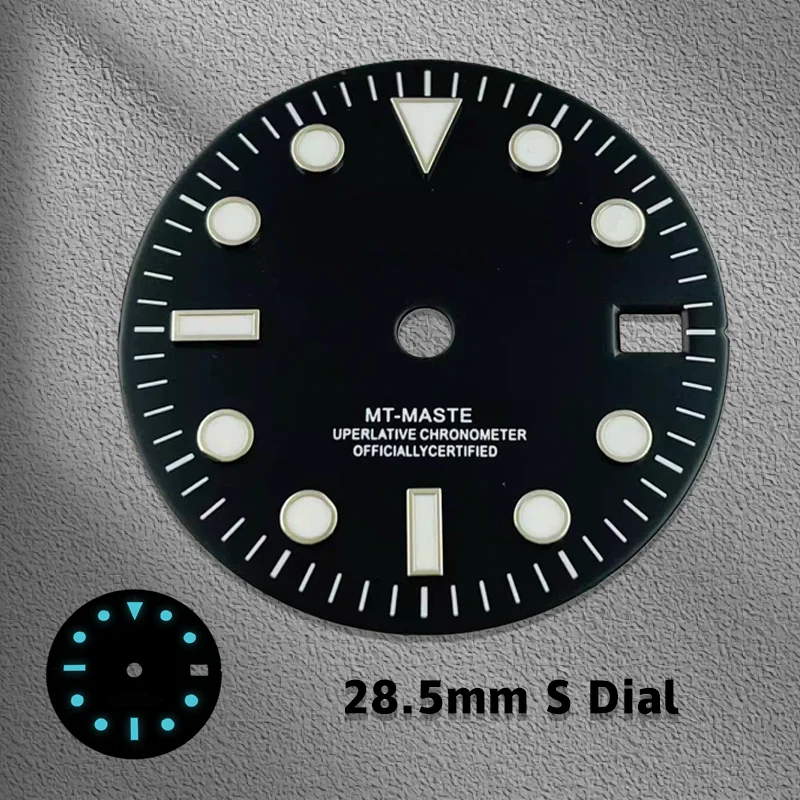 New NH34 Dial 28.5mm S Logo Compatible with NH34 Movement Blue-Green Luminous Watch Modification Parts