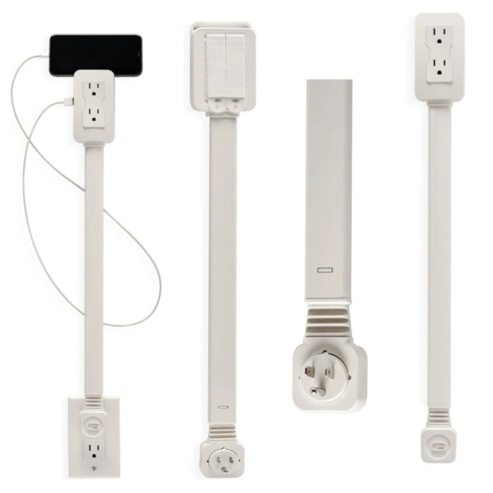 Retractable Power Outlet Extender - Rotating Plug Adapter, 2 AC + 2 USB, for Blocked Sockets, Space-Saving Compact Design