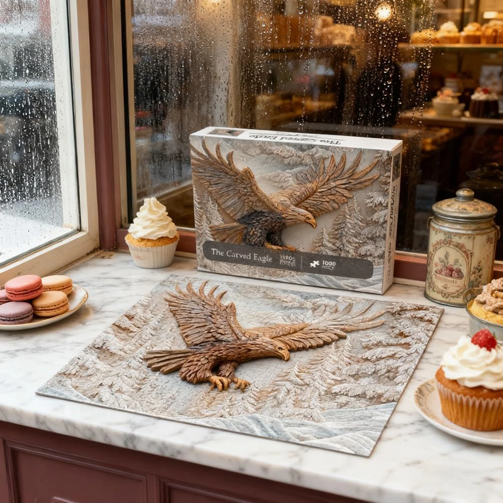 1000 Piece The Carved Eagle Jigsaw Puzzle 3D Realistic Relief Eagle Art Design Puzzles Games for Family Activity Home Wall Decor