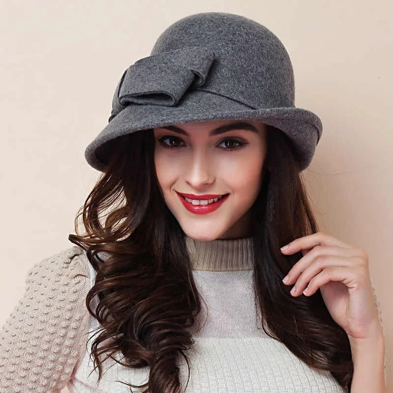 Gorro de invierno para mujer estilo Gatsby de los años 20, gorro Fedora de lana cálido con flores, gorros de iglesia para mujer, gorro de fieltro para mujer