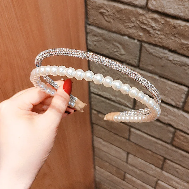 New Elegant Woman Simulation Pearl Hair Hoops Netred Lady Simple Hairbands Headband Female Fashion Head Band Hair Accessories