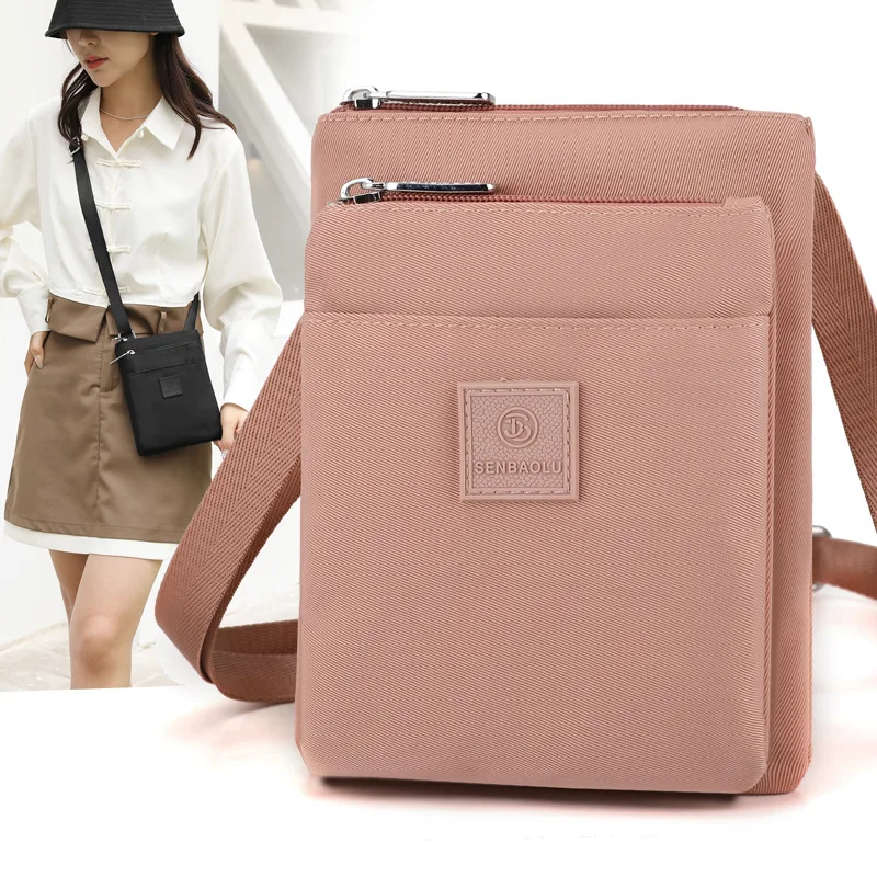 Women\'s Color Canvas Shoulder Bag Lightweight Square Phone Bag Multi-layer Nylon Cloth Coin Bags Toiletry Holder Crossbody Bags