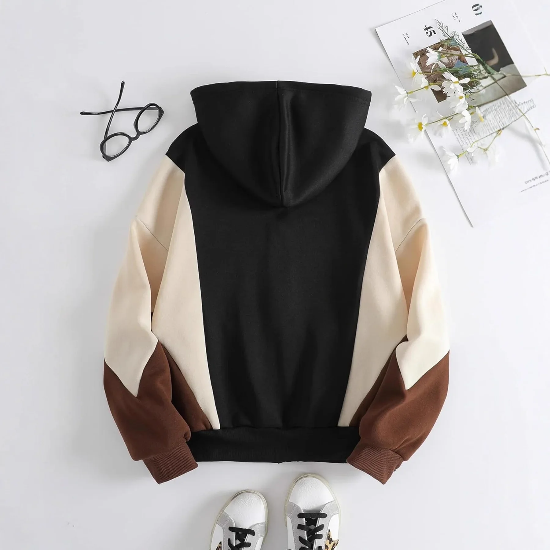 Jacket Zipper Sweatshirt Color Blocking Hoodie Women's Color Block Splicing Casual Hooded