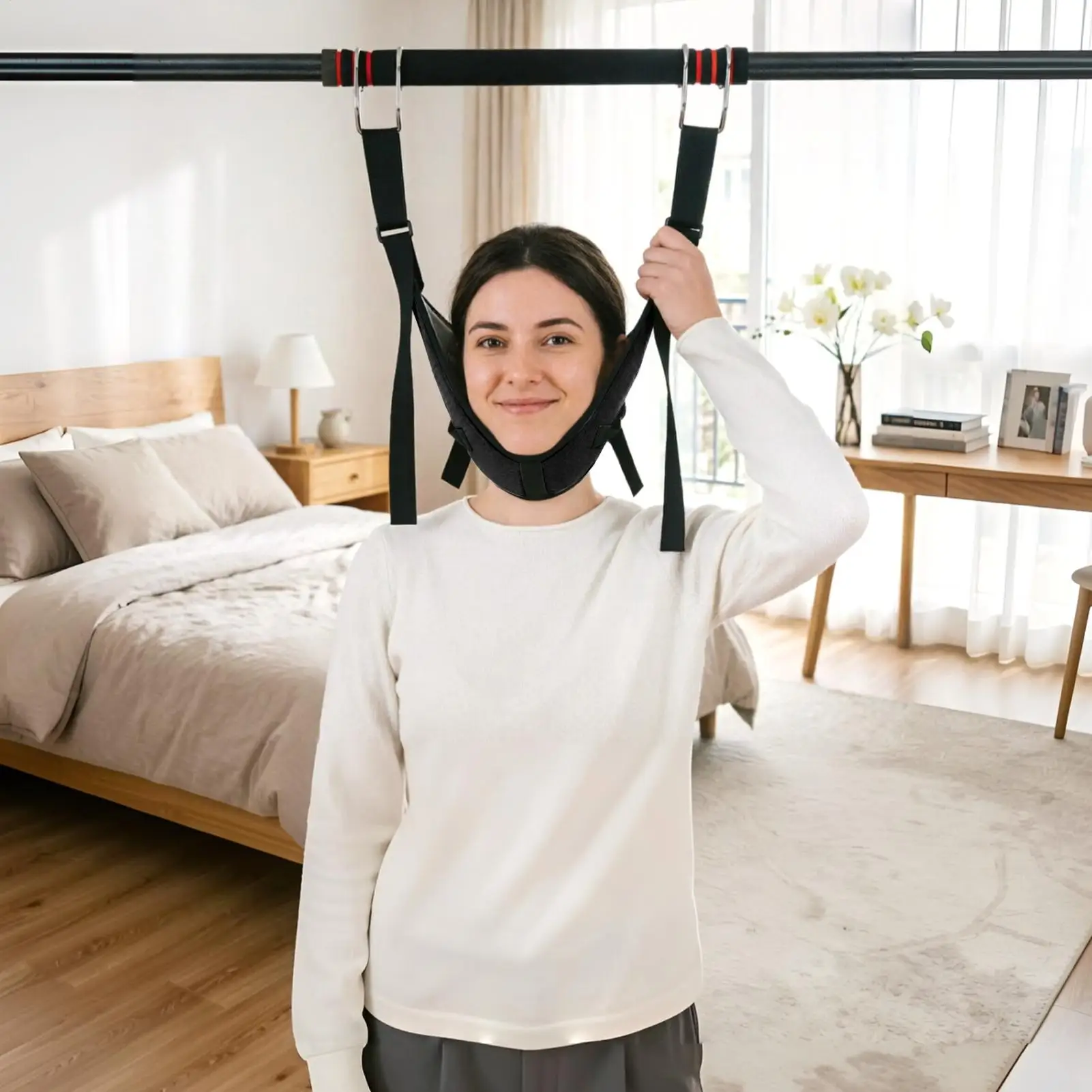cervical traction sling household suspension strap fit indoor horizontal bar apply physical stretch to soothe stiff neck muscles