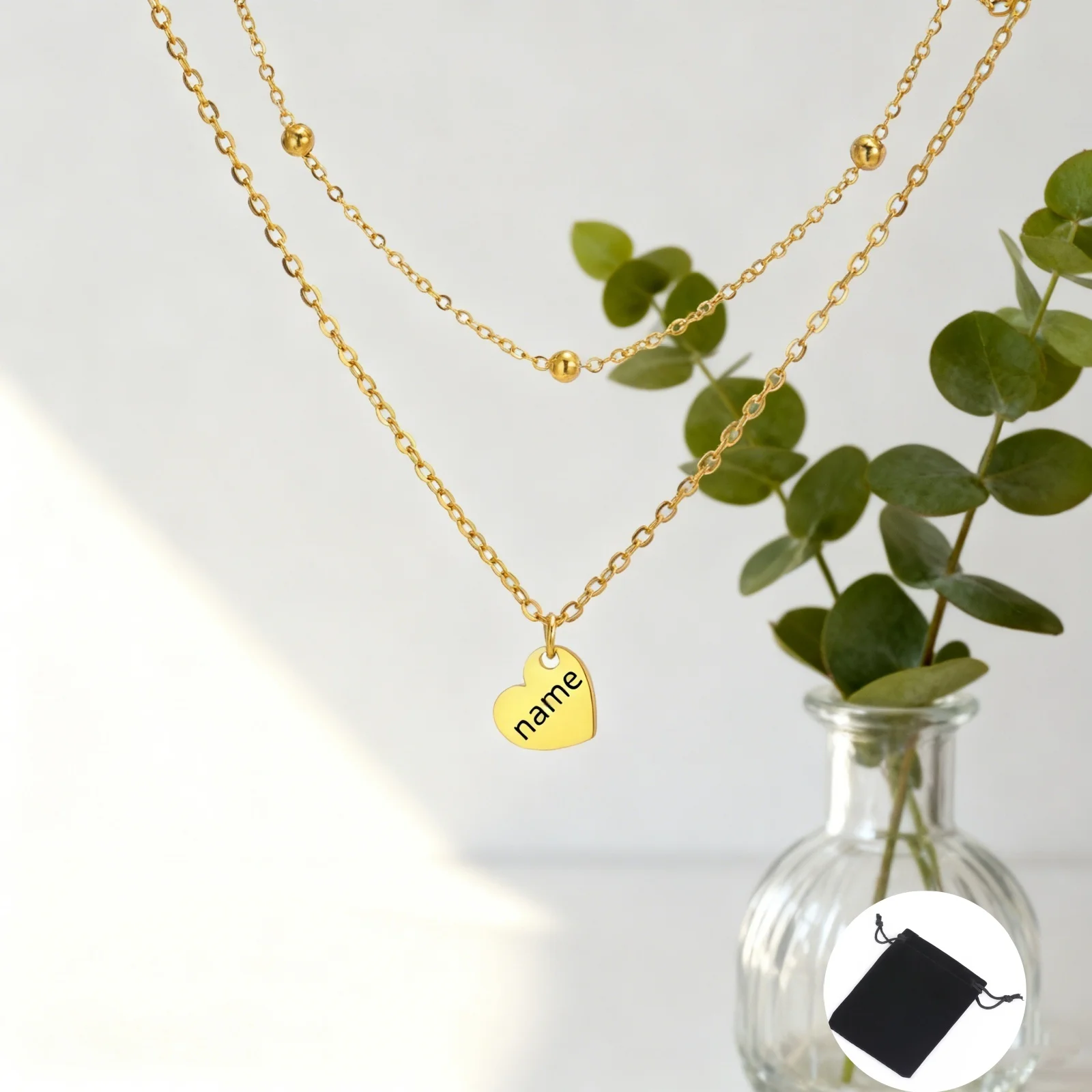 تخصيص اسم الحب قلادة الفولاذ المقاوم للصدأ شخصية الخوخ القلب طبقة مزدوجة المرأة سلسلة من الخرز قلادة الأزياء والمجوهرات