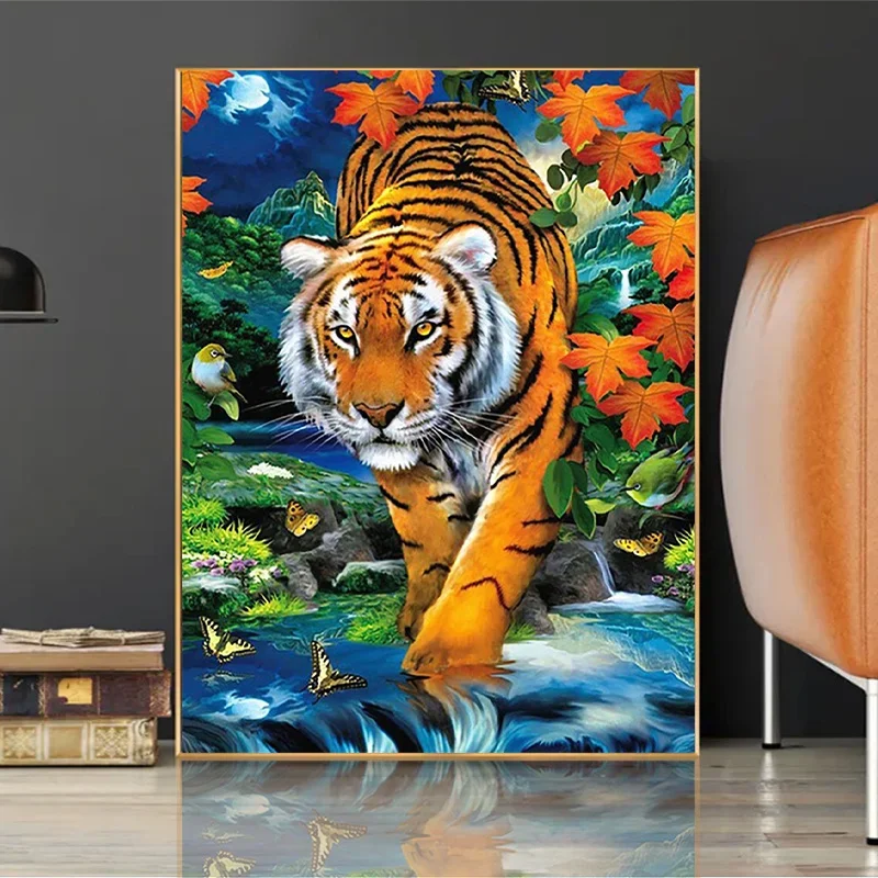 

DIY 5D Diamond Painting Tiger PictureFull Drill Animal Diamond Mosaic Hand Inlaid Rhinestones Embroidery Home Decor Gifts