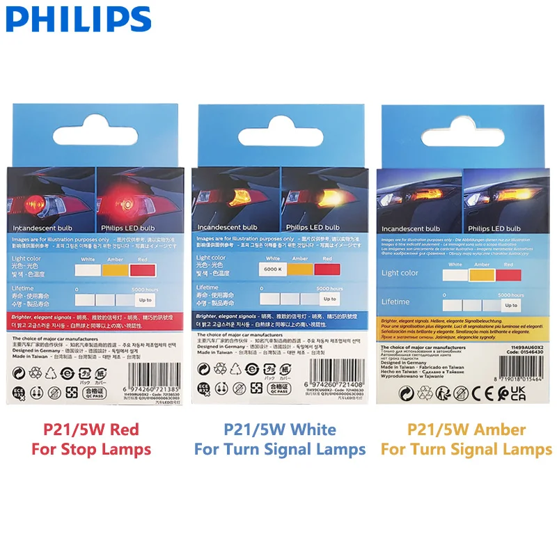 Philips Ultinon Pro6000 LED P21/5W 1157 S25 Two Contacts Amber Red White Car Turn Signal Stop Lamps No Flash Flicker Error Free